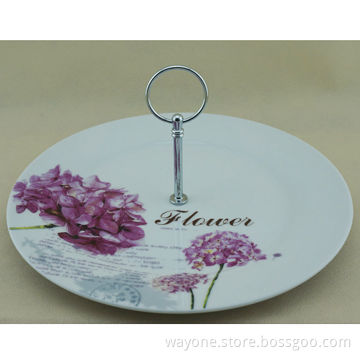 Porcelain 1-tier Cake Stand, Pink Flower Motif, Ideal for Gifts